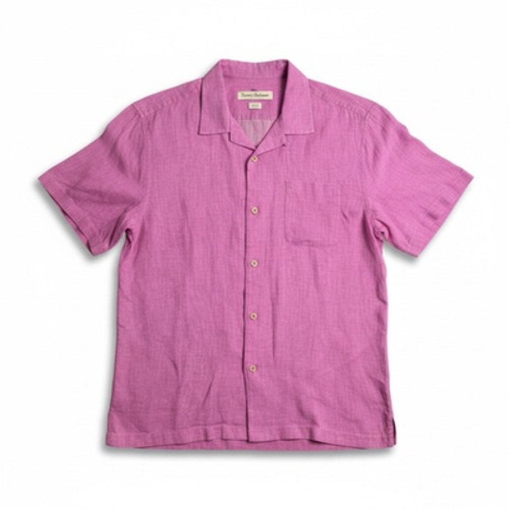 Tommy Bahama Shirt Mens Large Purple 100%‎ Linen Short Sleeve Camp Beach